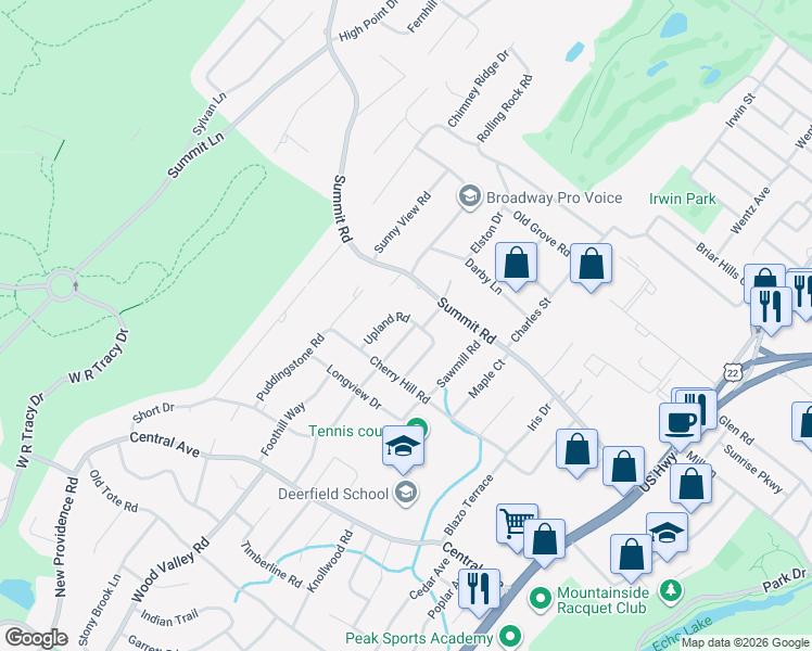 map of restaurants, bars, coffee shops, grocery stores, and more near 1120 Wyoming Drive in Mountainside