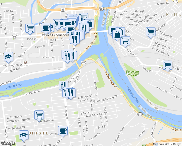 map of restaurants, bars, coffee shops, grocery stores, and more near 223 Lachenour Avenue in Easton