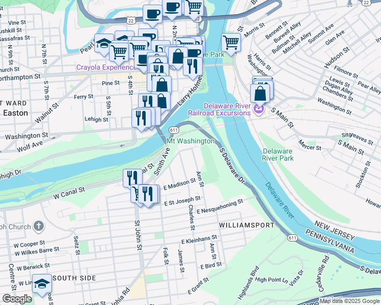 map of restaurants, bars, coffee shops, grocery stores, and more near 223 Lachenour Avenue in Easton