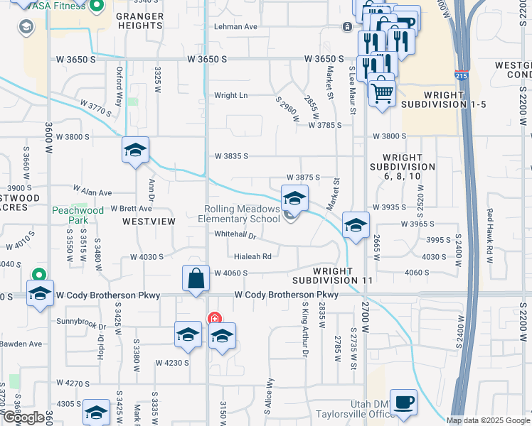 map of restaurants, bars, coffee shops, grocery stores, and more near 3951 Southbourne Way in West Valley City