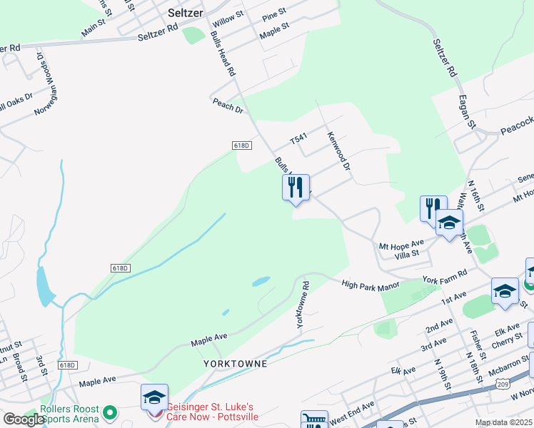 map of restaurants, bars, coffee shops, grocery stores, and more near 147 Bulls Head Road in Pottsville