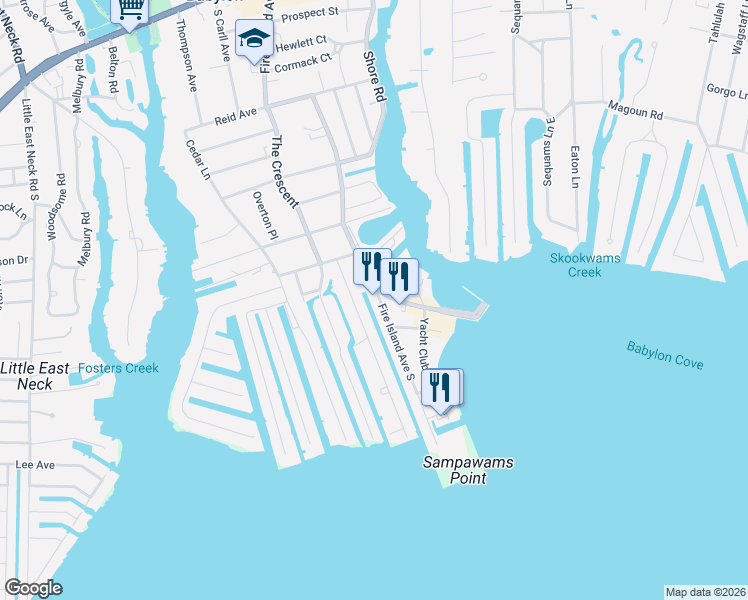 map of restaurants, bars, coffee shops, grocery stores, and more near 427 Fire Island Avenue in Babylon