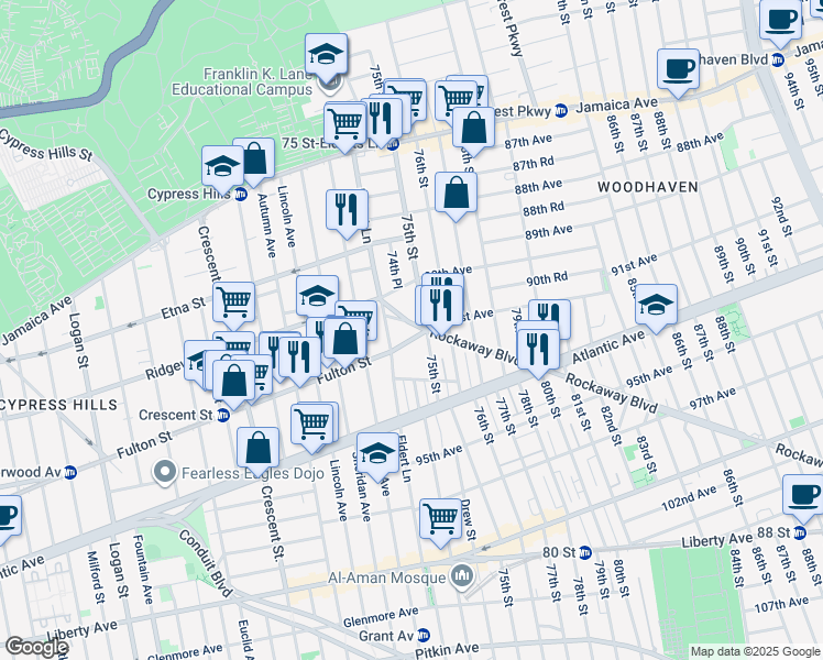 map of restaurants, bars, coffee shops, grocery stores, and more near in Brooklyn