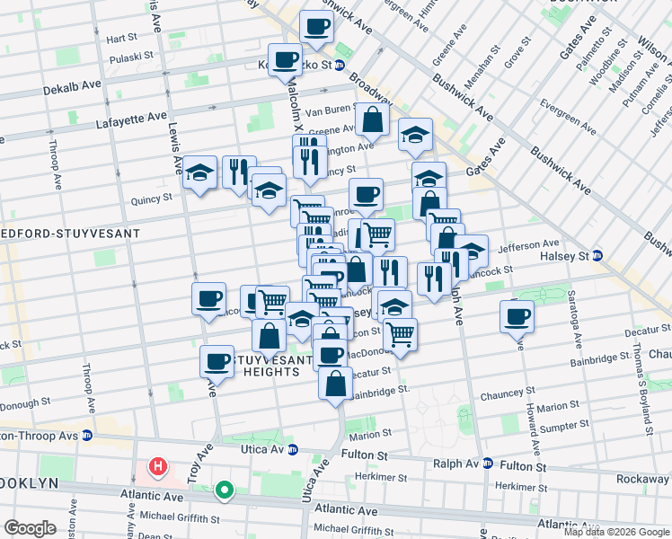 map of restaurants, bars, coffee shops, grocery stores, and more near in Brooklyn
