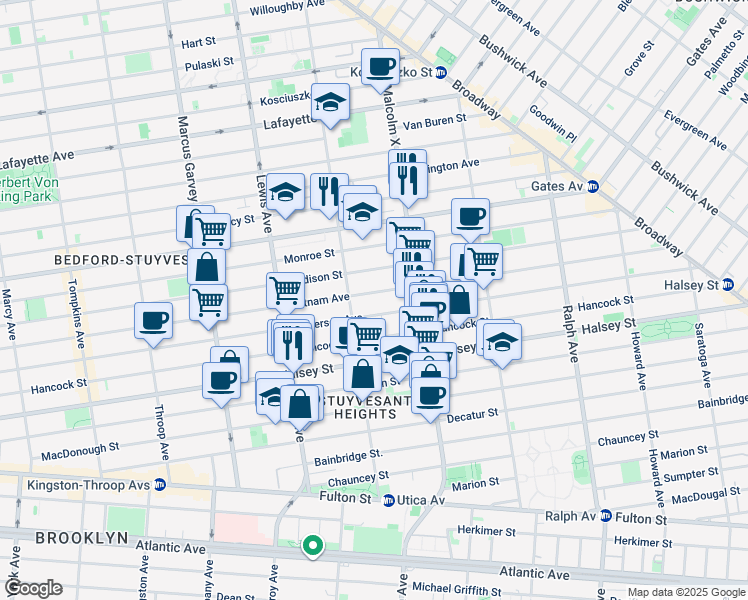 map of restaurants, bars, coffee shops, grocery stores, and more near 742 Putnam Avenue in Brooklyn