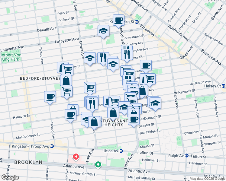 map of restaurants, bars, coffee shops, grocery stores, and more near 742 Putnam Avenue in Brooklyn