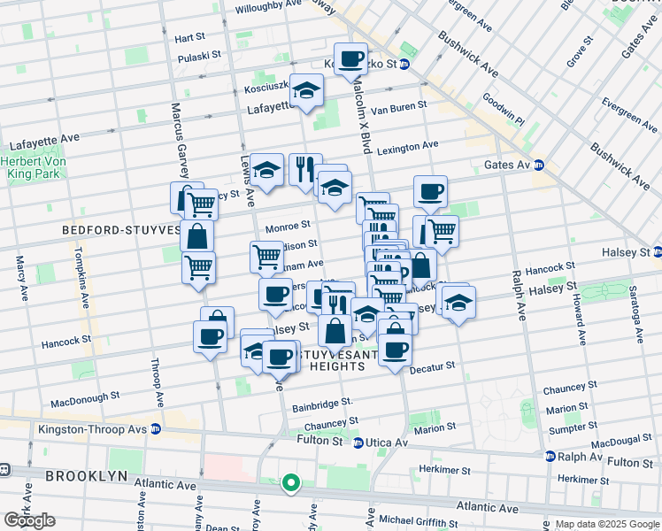 map of restaurants, bars, coffee shops, grocery stores, and more near 742 Putnam Avenue in Brooklyn