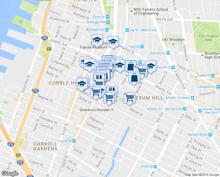map of restaurants, bars, coffee shops, grocery stores, and more near 126 Bergen Street in Brooklyn