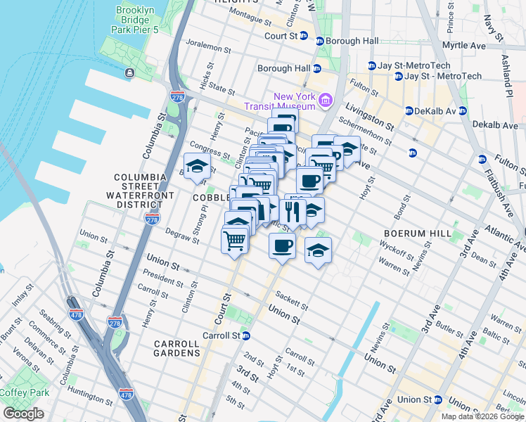 map of restaurants, bars, coffee shops, grocery stores, and more near in Brooklyn