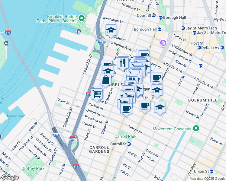 map of restaurants, bars, coffee shops, grocery stores, and more near in Brooklyn