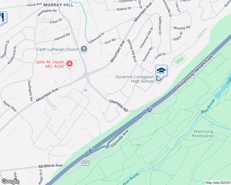 map of restaurants, bars, coffee shops, grocery stores, and more near 14 Burlington Road in New Providence