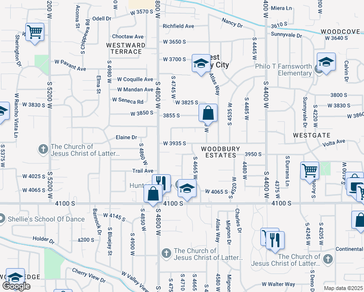 map of restaurants, bars, coffee shops, grocery stores, and more near 4705 West 3935 South in West Valley City