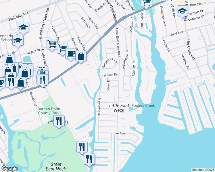 map of restaurants, bars, coffee shops, grocery stores, and more near 36 Alton Road in Babylon