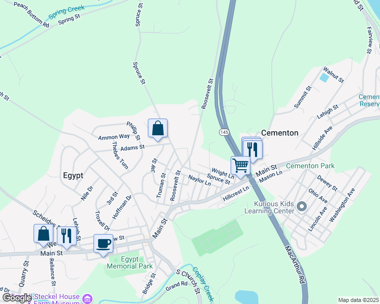 map of restaurants, bars, coffee shops, grocery stores, and more near 4220 Roosevelt Street in Lehigh County