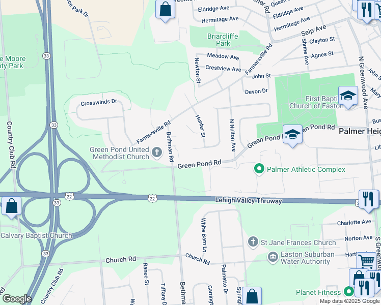 map of restaurants, bars, coffee shops, grocery stores, and more near 245 Ridgewood Road in Easton