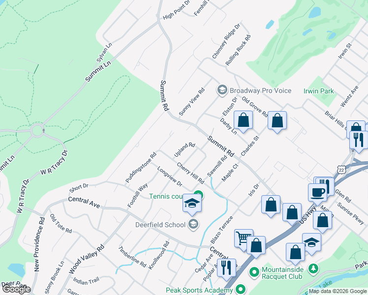 map of restaurants, bars, coffee shops, grocery stores, and more near 1120 Wyoming Drive in Mountainside