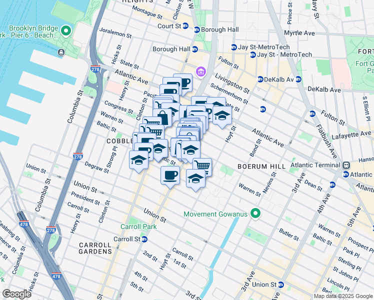 map of restaurants, bars, coffee shops, grocery stores, and more near in Brooklyn
