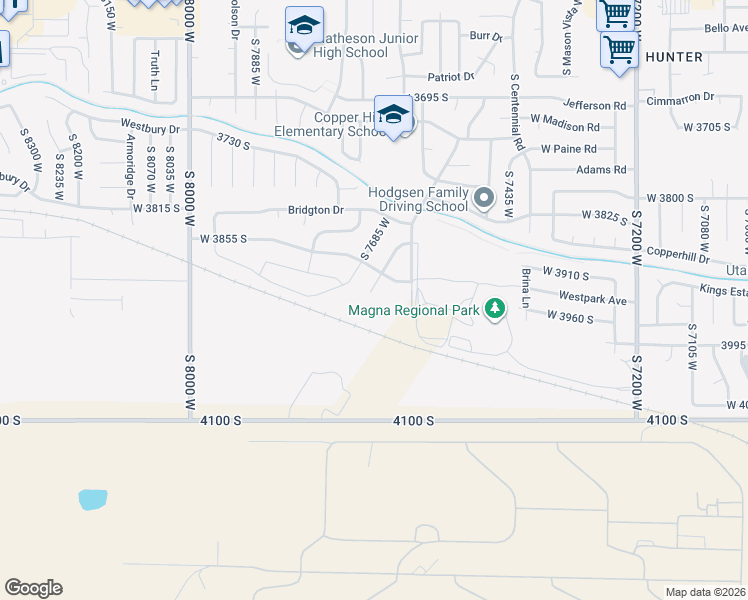 map of restaurants, bars, coffee shops, grocery stores, and more near 3931 Maytime Circle in Magna