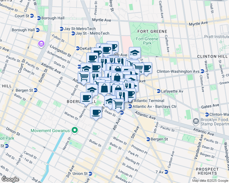 map of restaurants, bars, coffee shops, grocery stores, and more near 362 Schermerhorn Street in Brooklyn