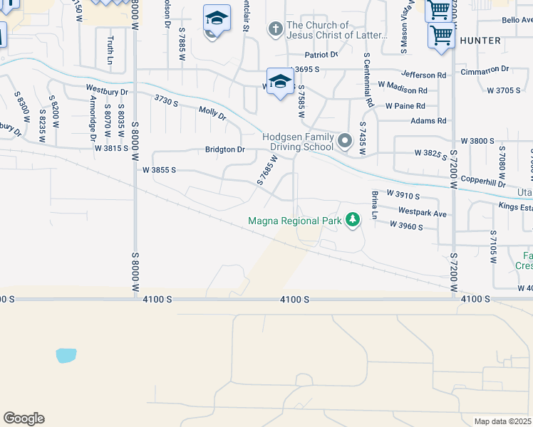 map of restaurants, bars, coffee shops, grocery stores, and more near 3931 Maytime Circle in Magna
