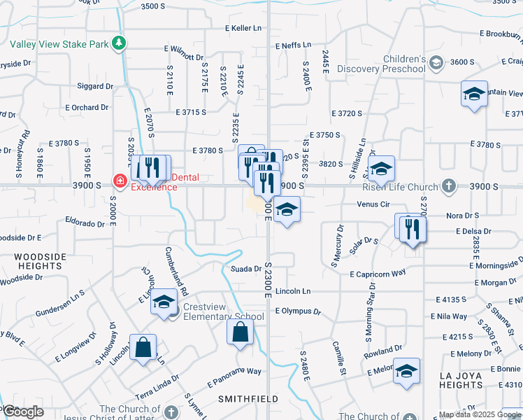 map of restaurants, bars, coffee shops, grocery stores, and more near 3936 South 2300 East in Holladay