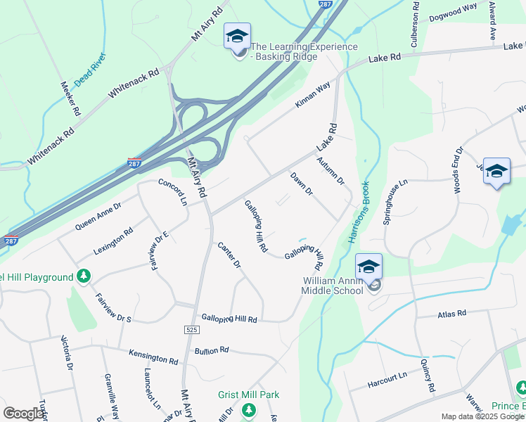 map of restaurants, bars, coffee shops, grocery stores, and more near 16 Galloping Hill Road in Bernards