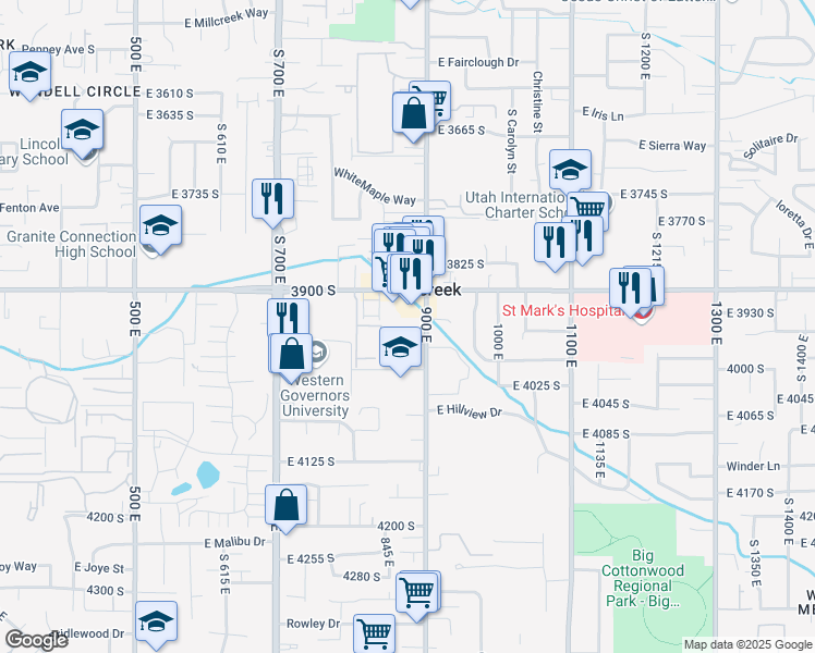 map of restaurants, bars, coffee shops, grocery stores, and more near 3944 South 900 East in Salt Lake City