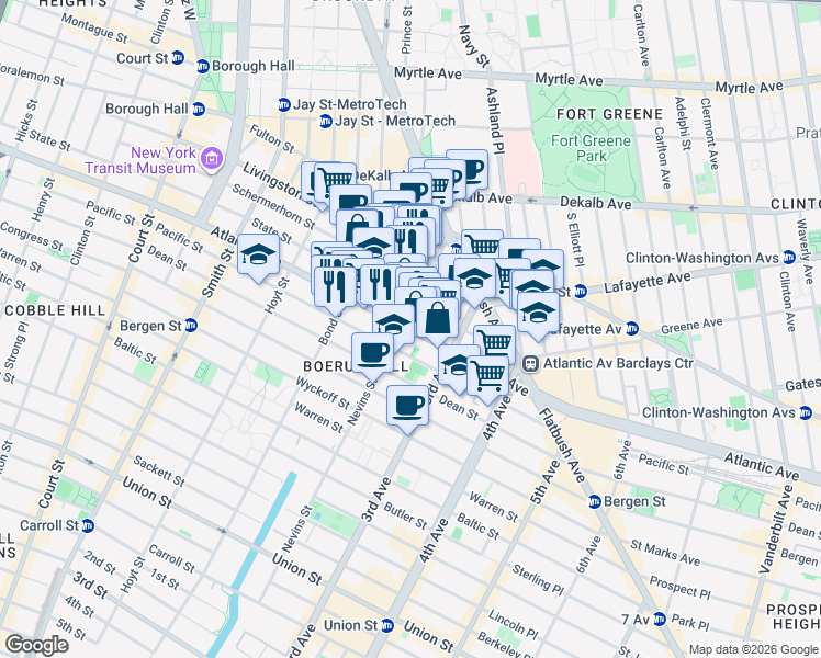 map of restaurants, bars, coffee shops, grocery stores, and more near 465 Atlantic Avenue in Brooklyn