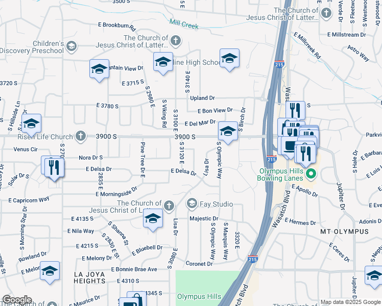 map of restaurants, bars, coffee shops, grocery stores, and more near 3944 South 3165 East Street in Salt Lake City