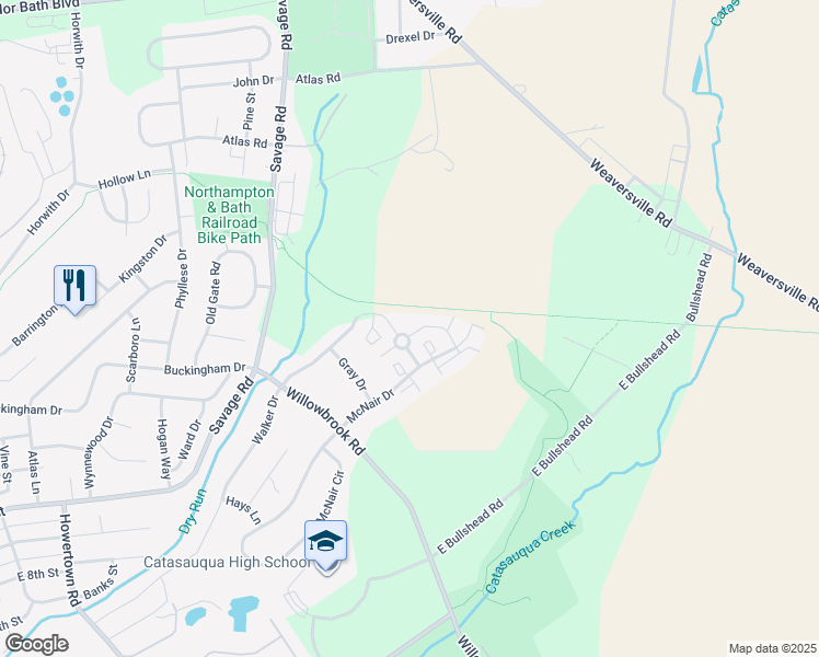 map of restaurants, bars, coffee shops, grocery stores, and more near 419 Harrison Court in Northampton
