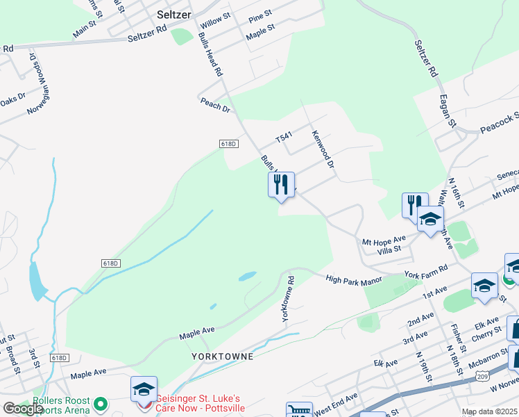 map of restaurants, bars, coffee shops, grocery stores, and more near 147 Bulls Head Road in Pottsville