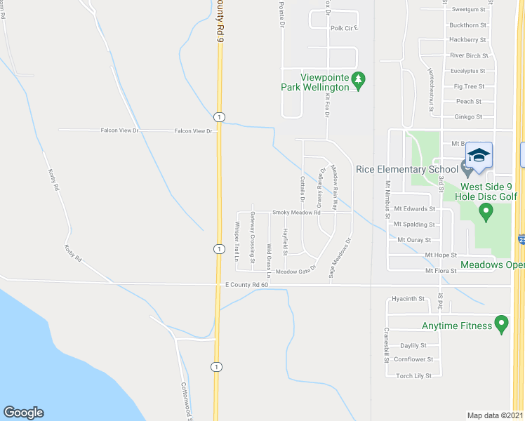 map of restaurants, bars, coffee shops, grocery stores, and more near 3186 Smoky Meadow Road in Wellington