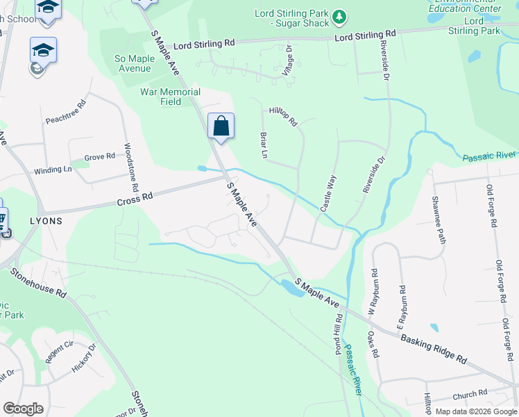 map of restaurants, bars, coffee shops, grocery stores, and more near 430 South Maple Avenue in Basking Ridge