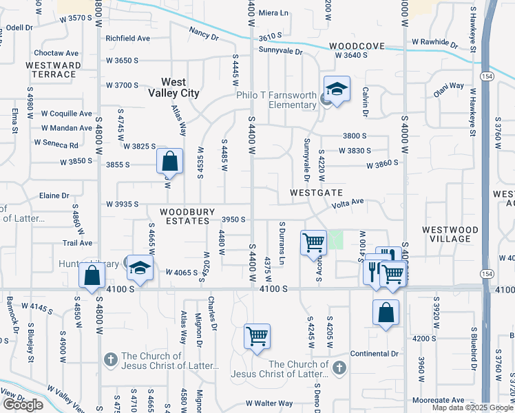 map of restaurants, bars, coffee shops, grocery stores, and more near 3939 4400 west in West Valley City