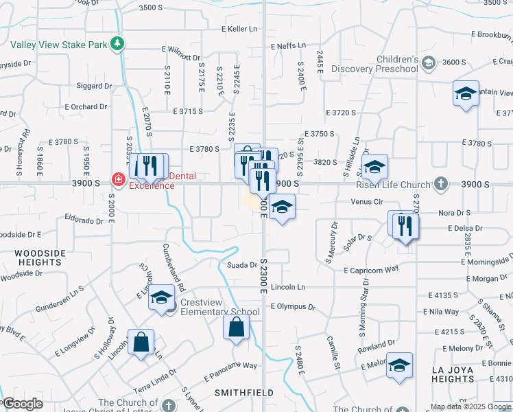 map of restaurants, bars, coffee shops, grocery stores, and more near 3936 South 2300 East in Holladay