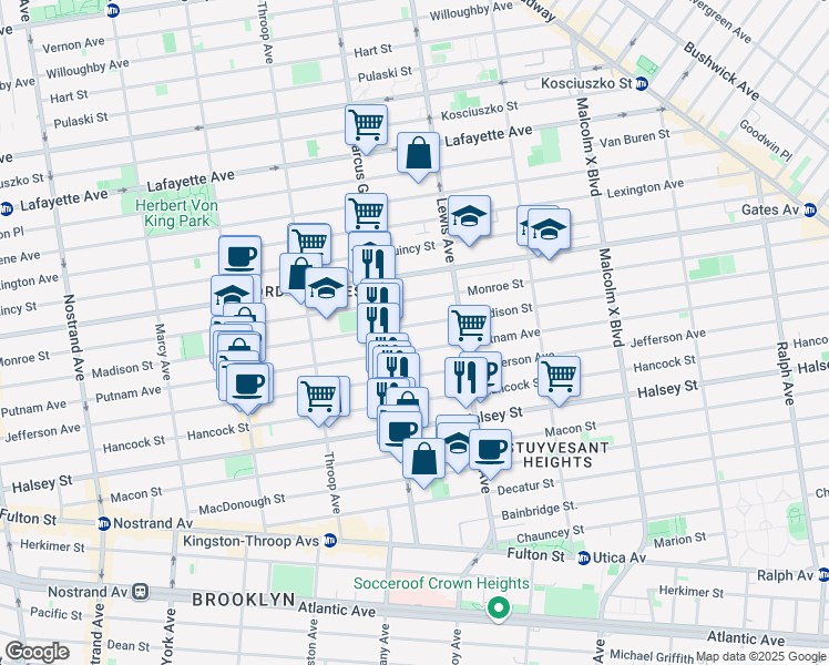 map of restaurants, bars, coffee shops, grocery stores, and more near in Brooklyn