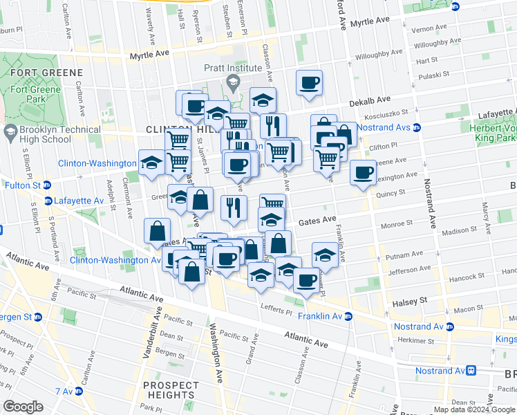 map of restaurants, bars, coffee shops, grocery stores, and more near in Brooklyn
