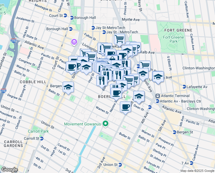 map of restaurants, bars, coffee shops, grocery stores, and more near 415 Pacific Street in Brooklyn