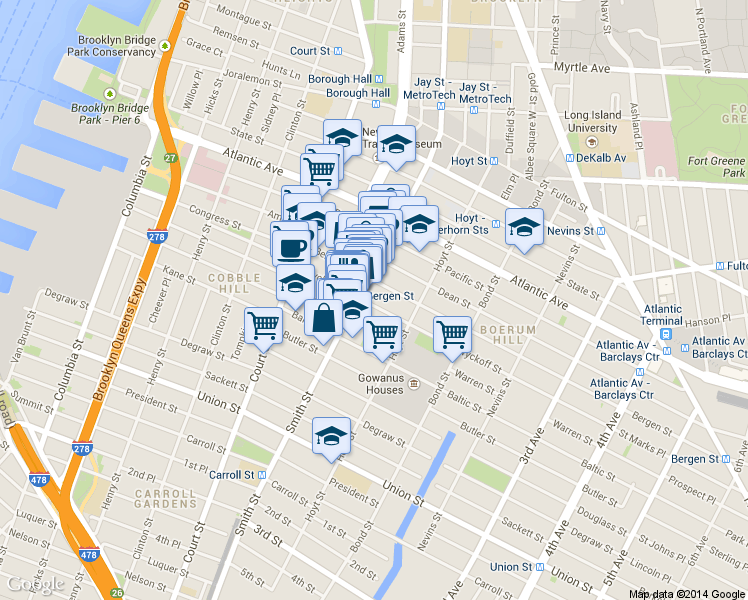 map of restaurants, bars, coffee shops, grocery stores, and more near in Brooklyn