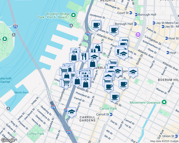 map of restaurants, bars, coffee shops, grocery stores, and more near 30 Cheever Place in Brooklyn