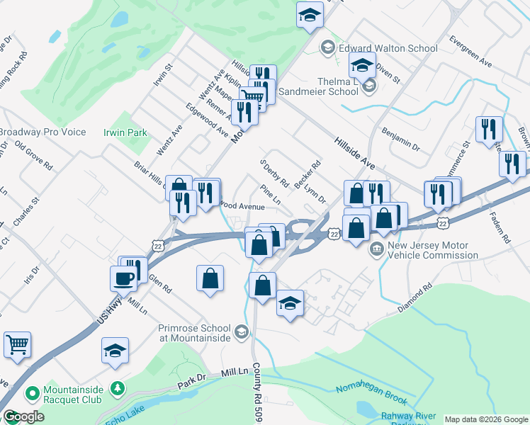 map of restaurants, bars, coffee shops, grocery stores, and more near 127 Rosewood Avenue in Springfield