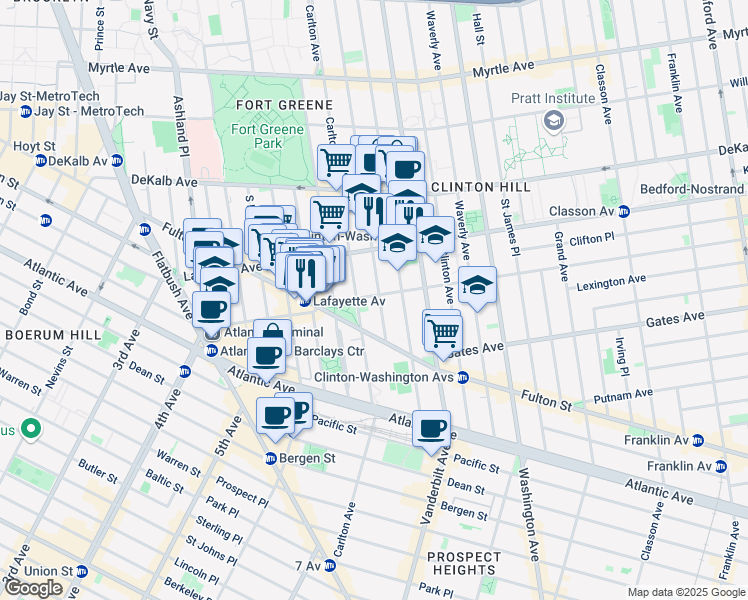 map of restaurants, bars, coffee shops, grocery stores, and more near in Brooklyn