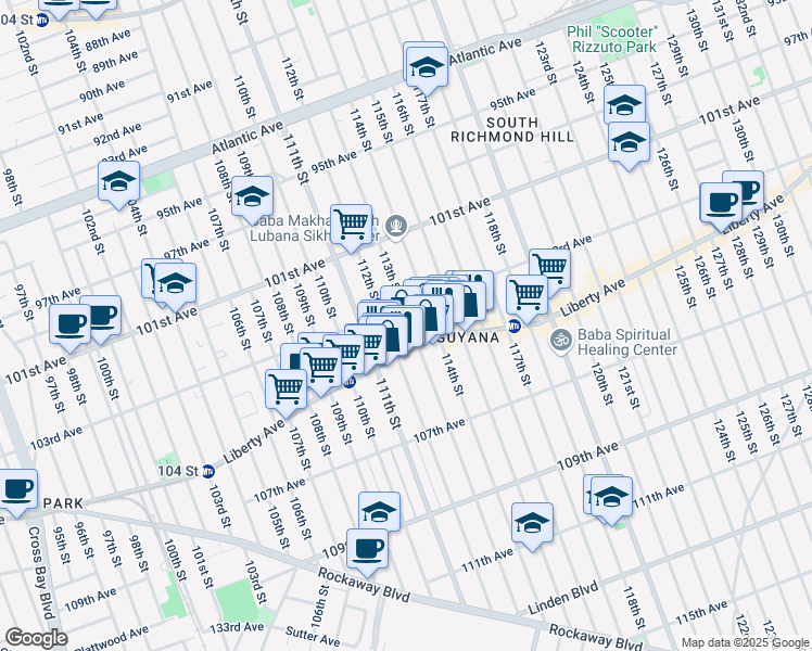 map of restaurants, bars, coffee shops, grocery stores, and more near 10308 113th Street in Queens