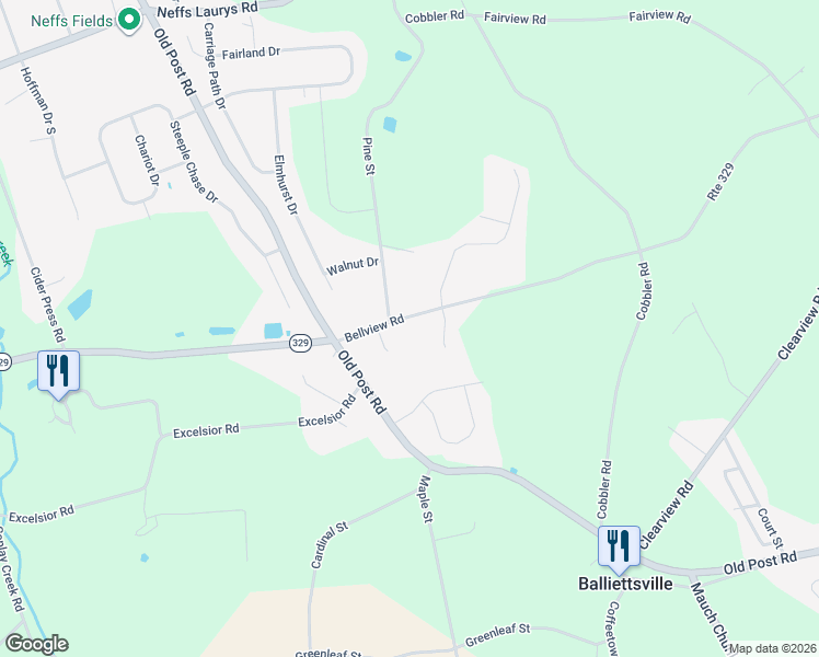 map of restaurants, bars, coffee shops, grocery stores, and more near 3136 Bellview Road in Schnecksville