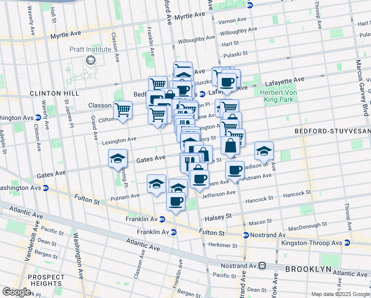 map of restaurants, bars, coffee shops, grocery stores, and more near in Brooklyn