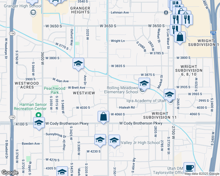 map of restaurants, bars, coffee shops, grocery stores, and more near 3931 3200 West in West Valley City