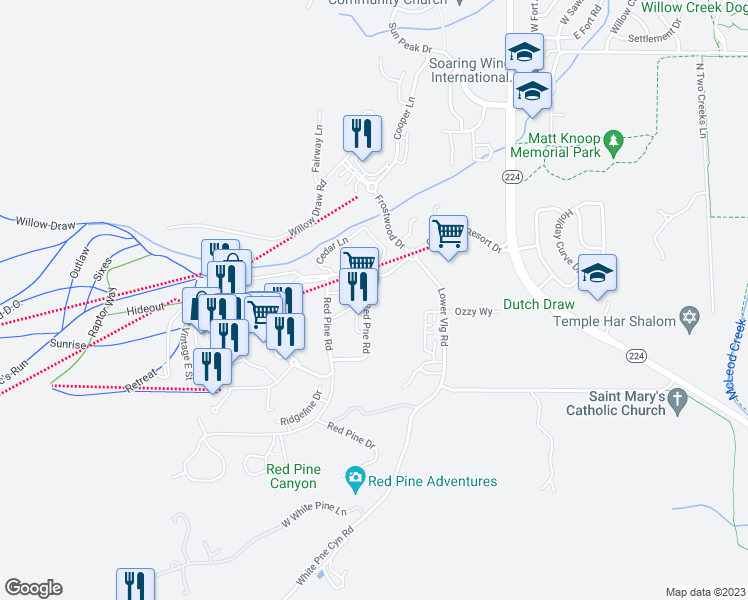 map of restaurants, bars, coffee shops, grocery stores, and more near 3754 Navajo Trail in Park City