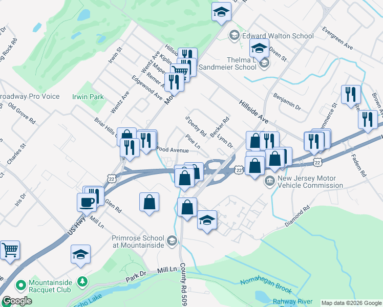 map of restaurants, bars, coffee shops, grocery stores, and more near 127 Rosewood Avenue in Springfield