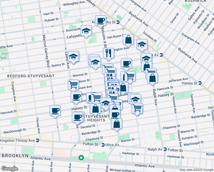 map of restaurants, bars, coffee shops, grocery stores, and more near 784 Putnam Avenue in Brooklyn