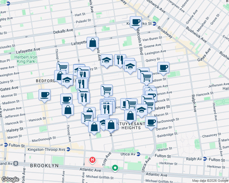 map of restaurants, bars, coffee shops, grocery stores, and more near in Brooklyn